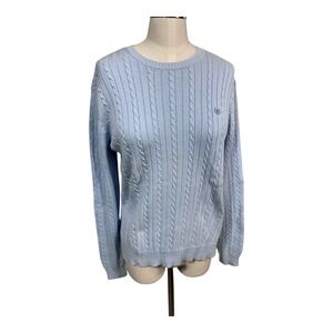Izod Light Blue Cable Knit Crew Neck Cotton Sweater Preppy Classic Women's Large